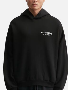 Fear of God Essentials Black Hoodie with White Chest Logo